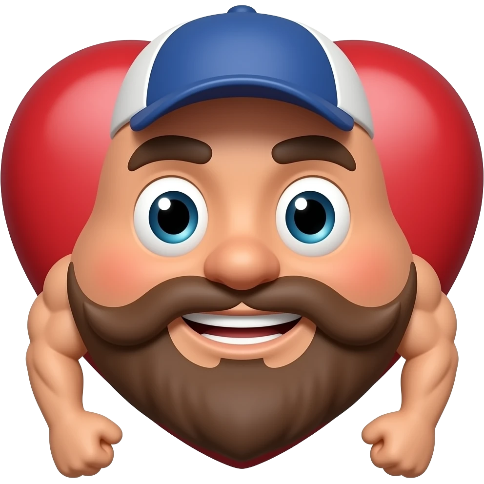 El personaje de un corazón con barba y gorra que tiene musculos emoji