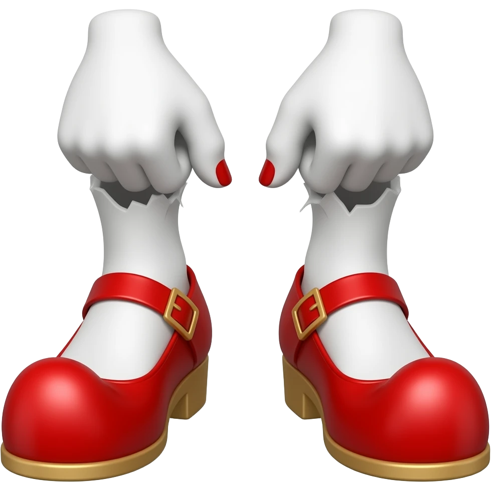 White feet with red long toenails ripping out of clown shoes emoji