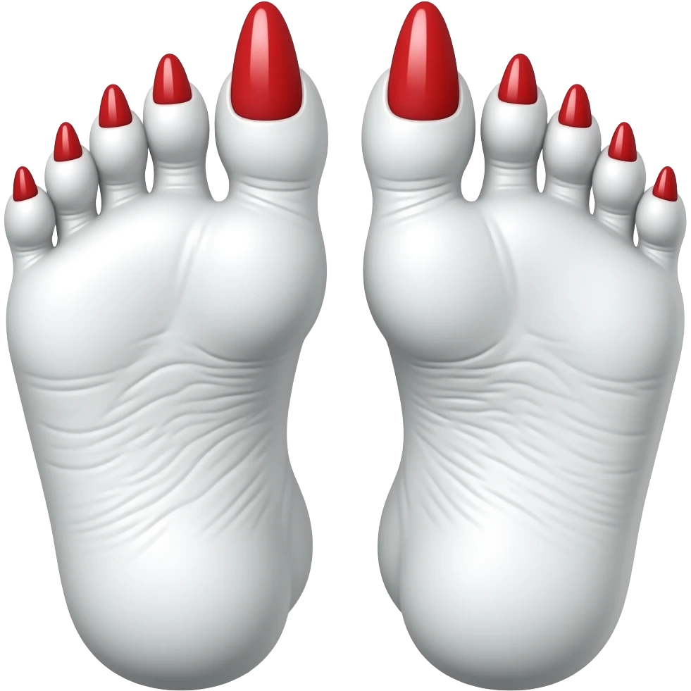 White rinkly feet with red long toenails emoji