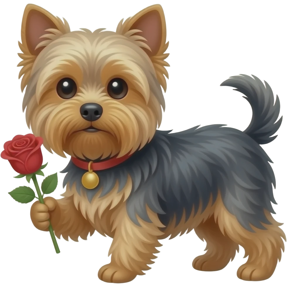 Yorkie dog long ears long tail holding a rose emoji