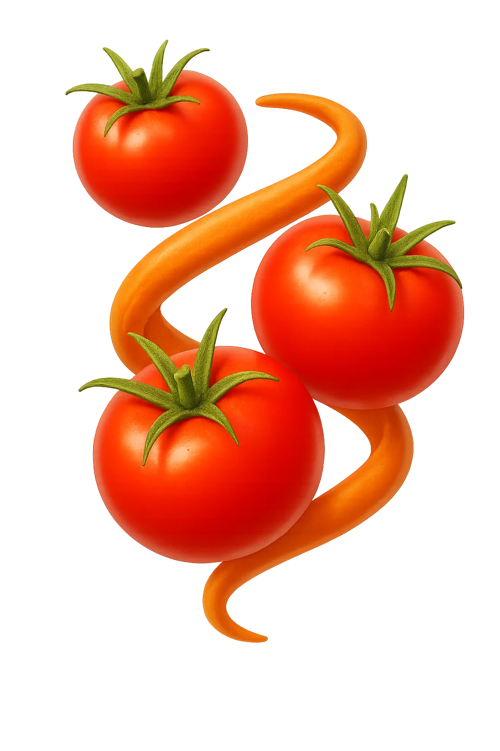 emoji stile iphone di pomodori che fluttuano in aria con colon attorcigliato intorno, iperrealistico 4k, isolato su sfondo bianco emoji