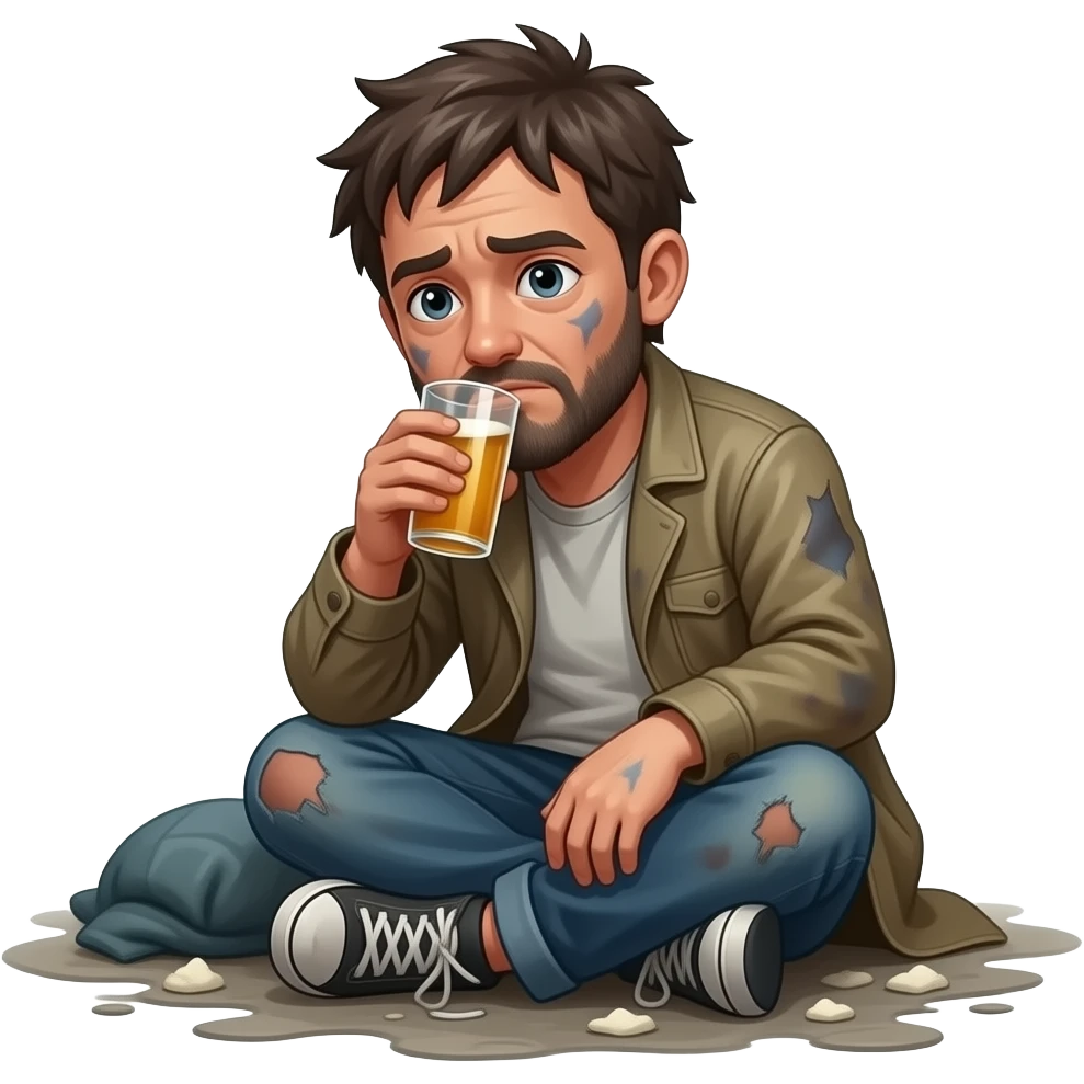 homeless guy dirty drinking on ground emoji