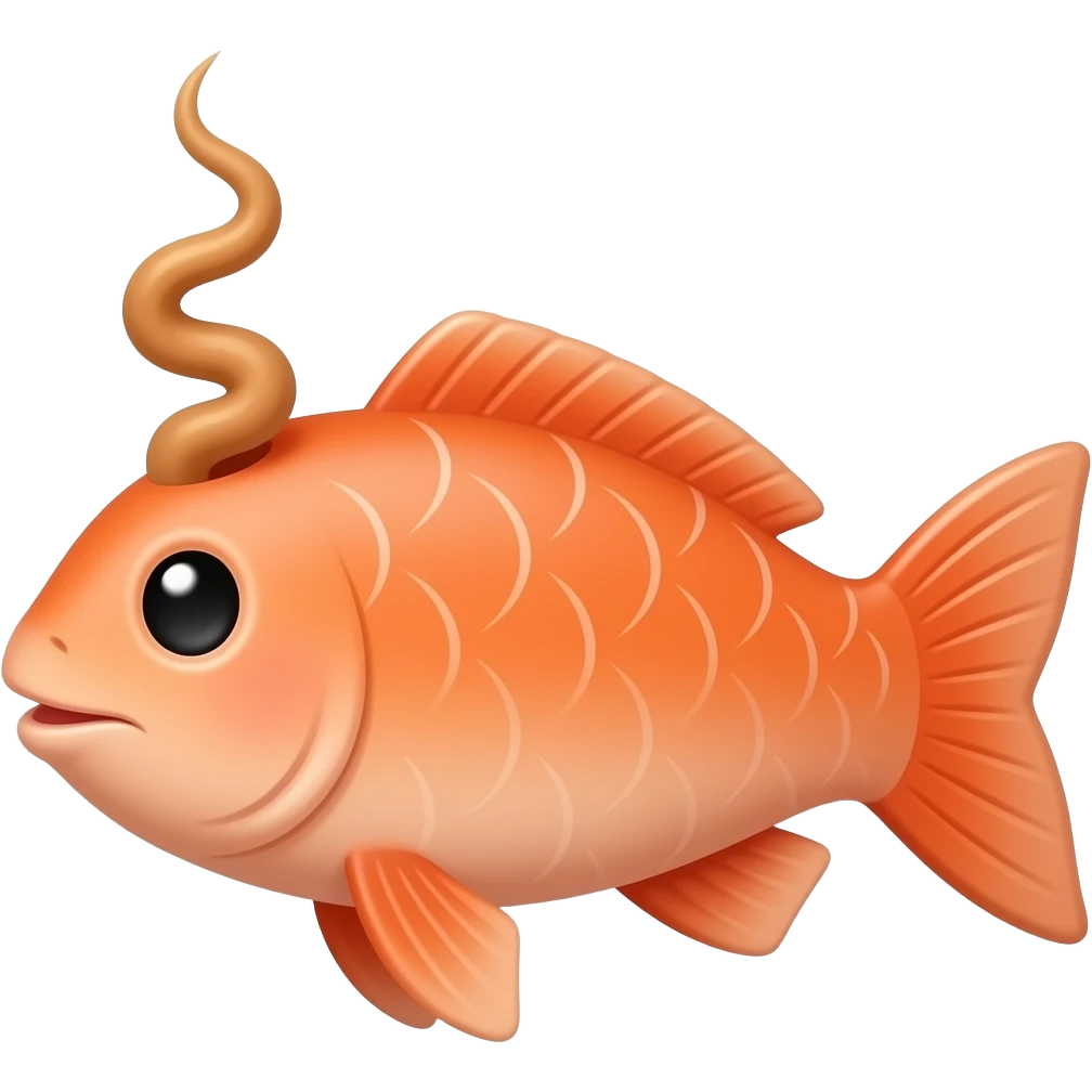 salmon with a single curly hair poking out of its head emoji