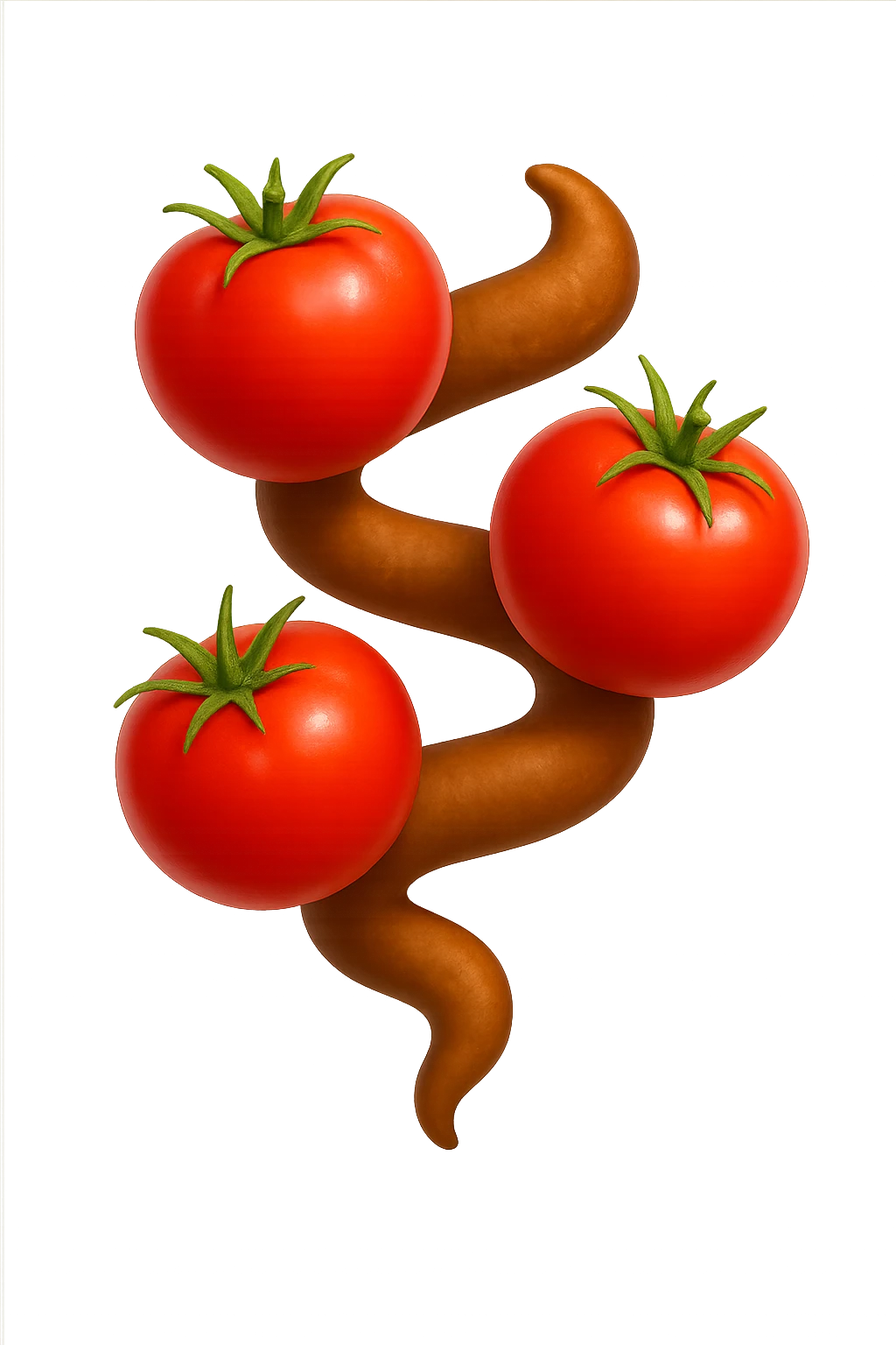 emoji stile iphone di pomodori che fluttuano in aria con colon attorcigliato intorno, iperrealistico 4k, isolato su sfondo bianco emoji