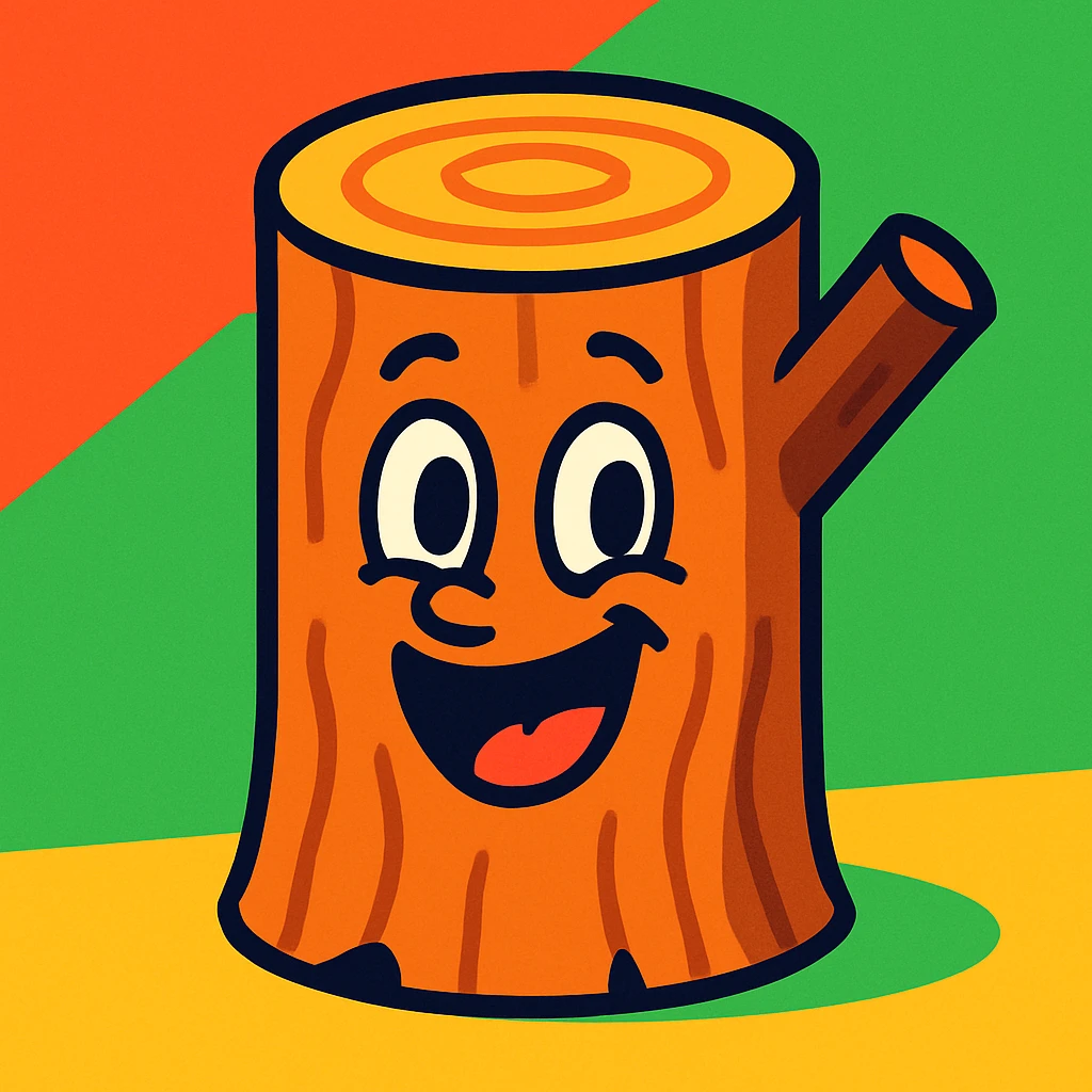 happy log, cartoon style, smiling face, playful expression, vibrant colors emoji