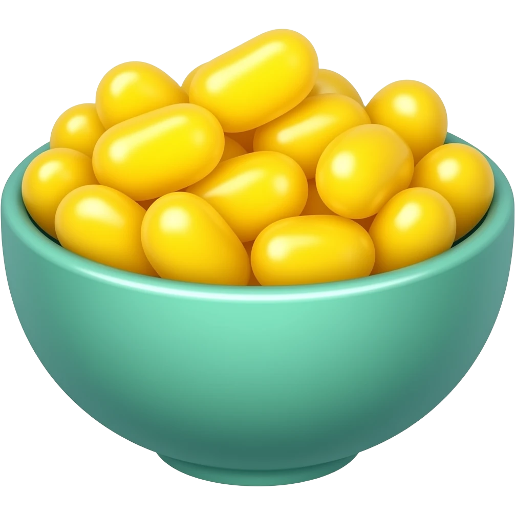 super realistic teal bowl of yellow jelly beans emoji