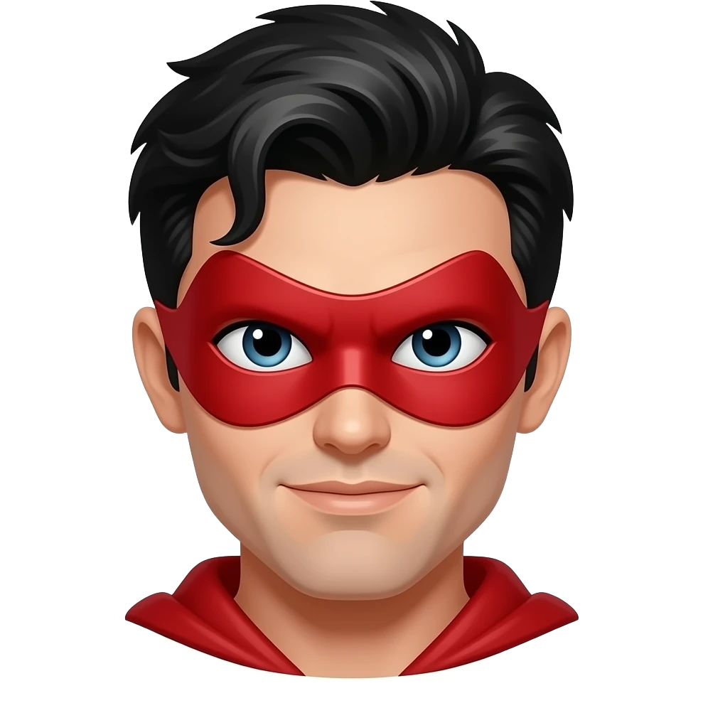 검은 머리에 빨간색 가면을 쓰고 있는 잘생긴 남자 히어로 emoji