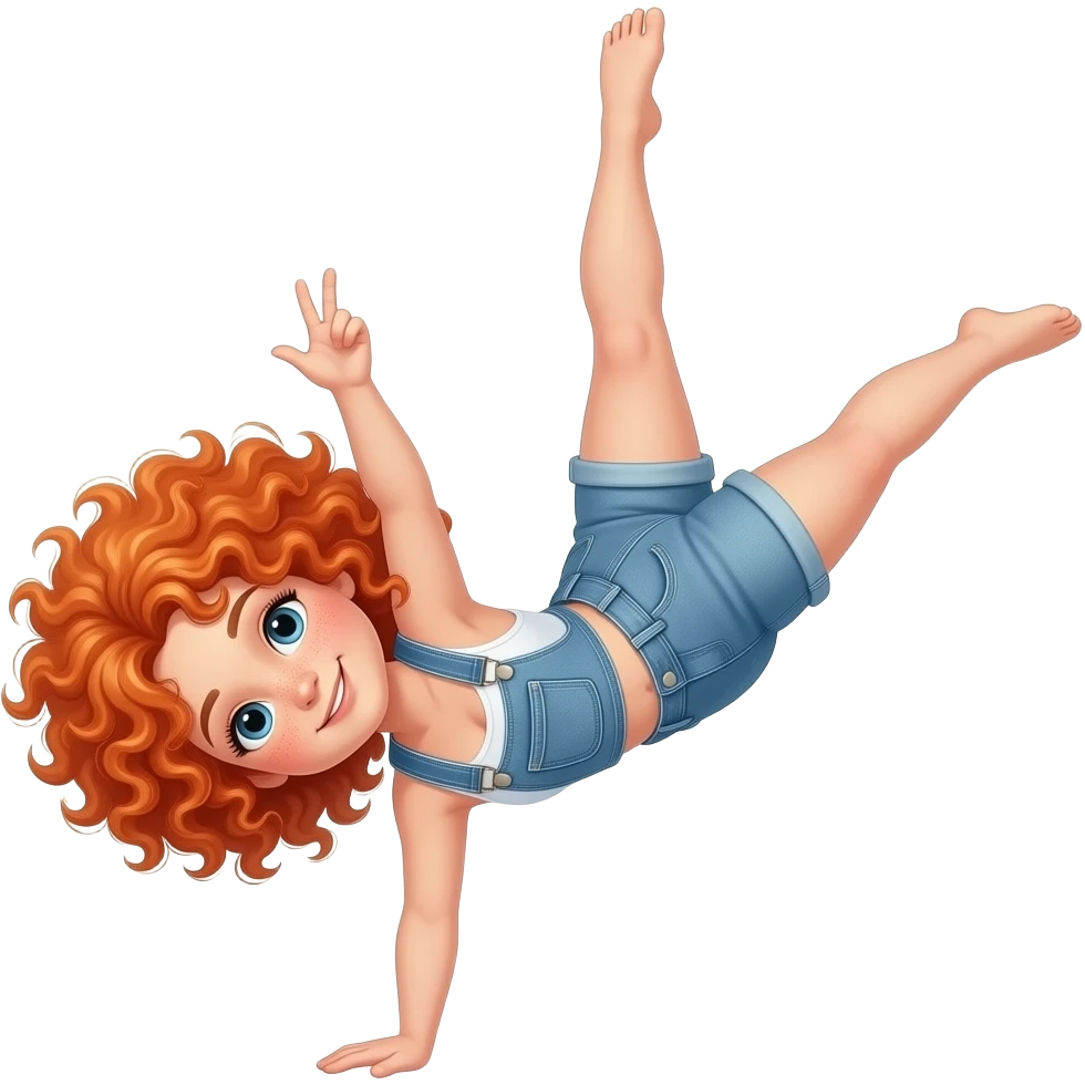 Fille rousse bouclés tâches de rousseur Acrobatie emoji