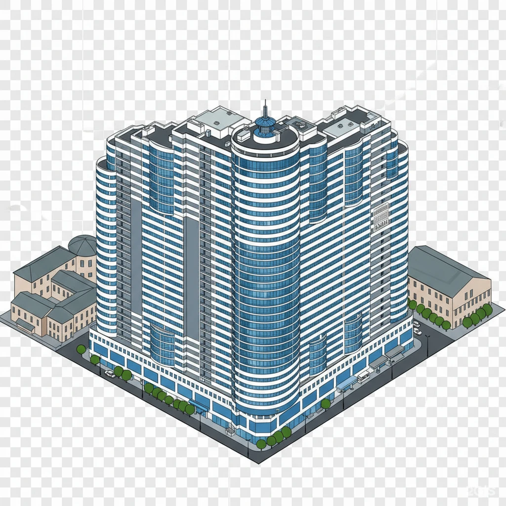 Изометричная, яркая, детализированная, объемная и фотореалистичная иллюстрация ЖК Белый Ангел в Ростове-на-Дону. Чёткие контуры, не размазанные линии, высокое качество, прозрачный фон, не обрезать края картинки emoji
