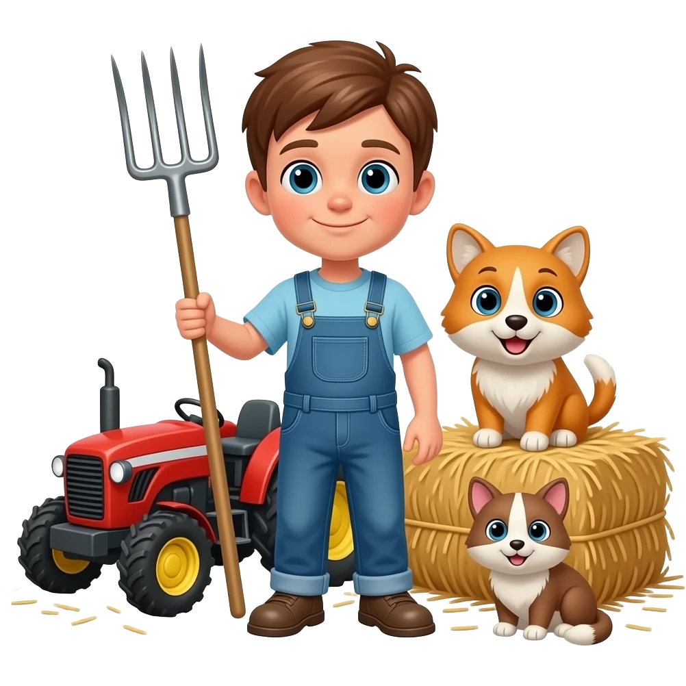 junge mit tieren und mistgabel und traktor emoji