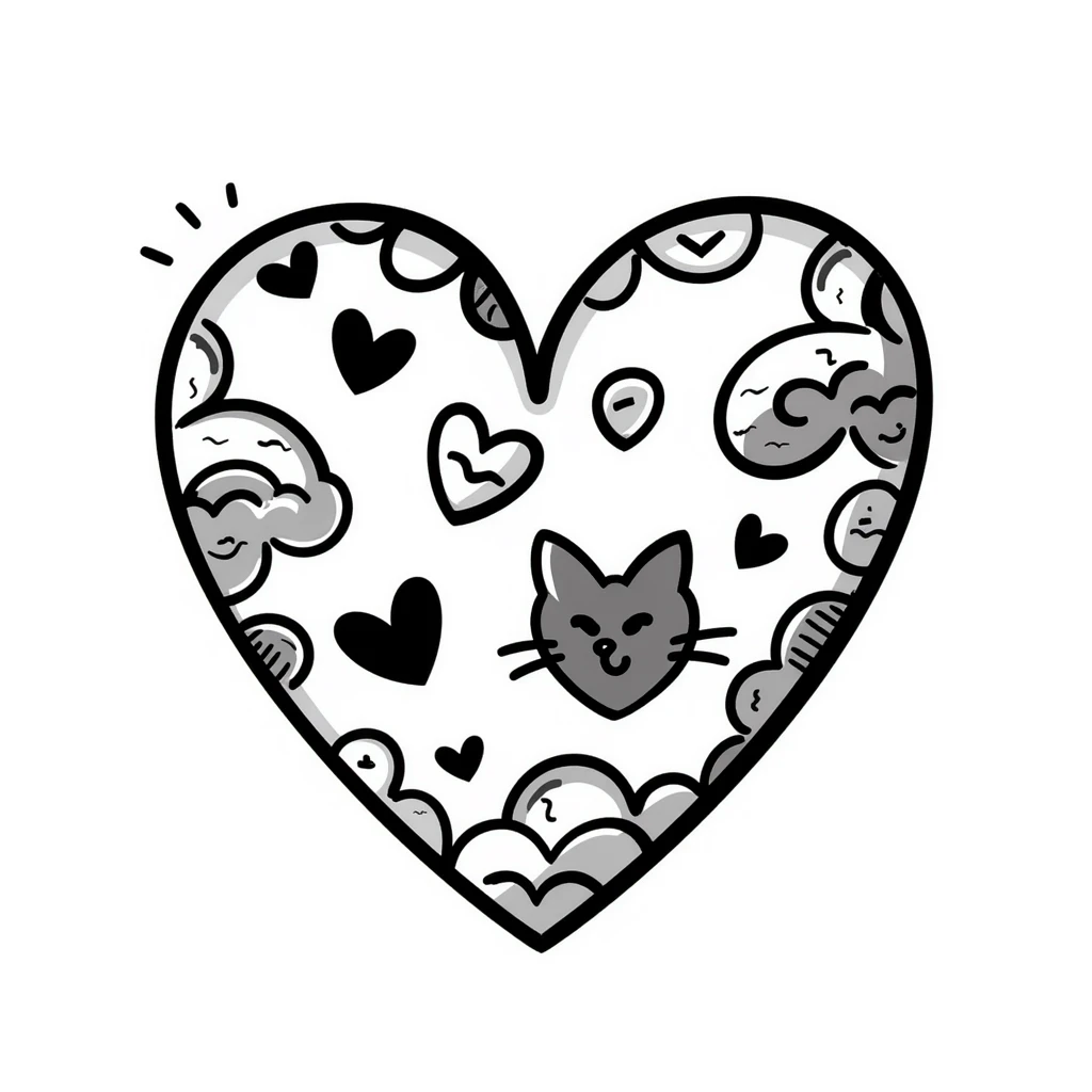 hand drawn heart with decorative elements, doodle style emoji