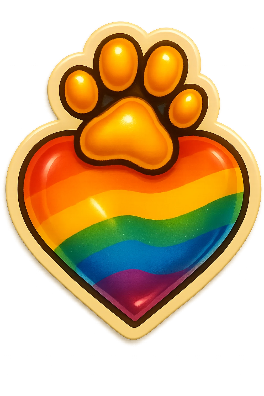 rainbow pride heart with a paw print on top, retro stickers style, no text emoji