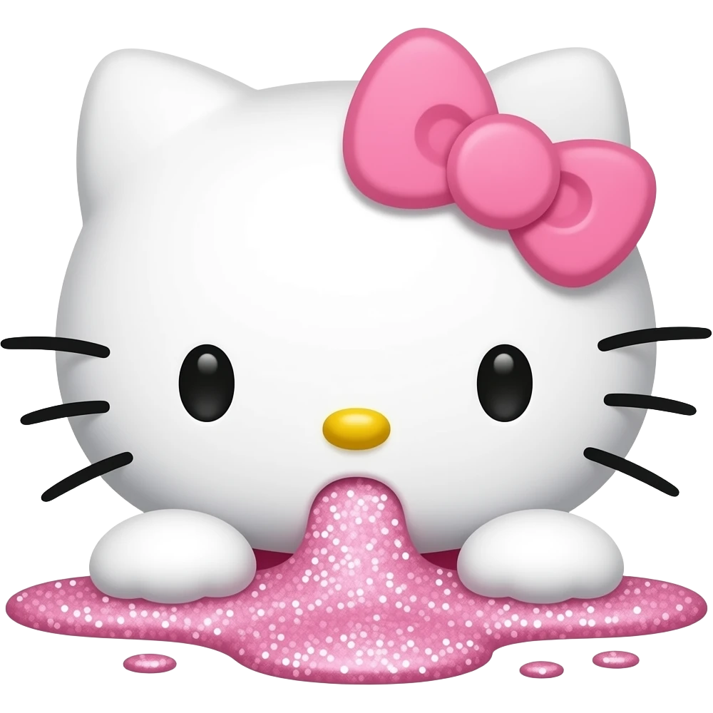 Hello kitty with light pink bow puking up pink glitter emoji