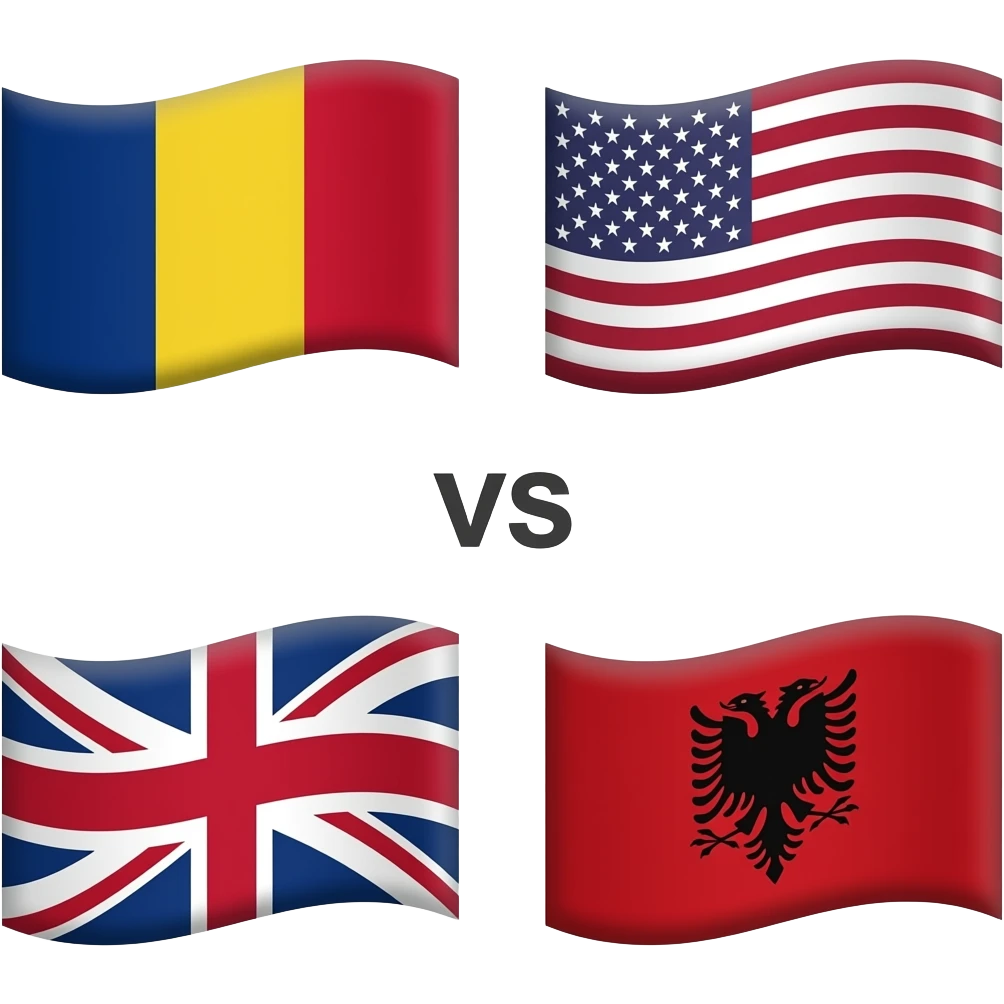 Romania flag vs america flag, England flag vs albania flag, United Kingdom flag vs albania emoji