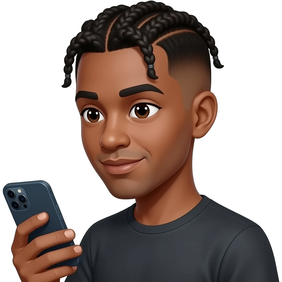 person scrolling through phone who is yellow with cornrows and a low taper fade emoji