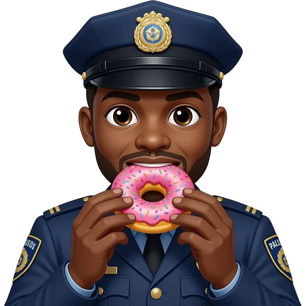 african officer cop eating a big donut closeup emoji