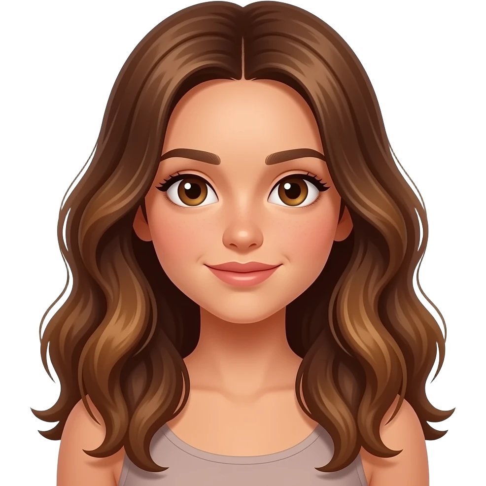 a 13 year old girl long pretty wavy brown hair light brown highlights extremely  tan emoji