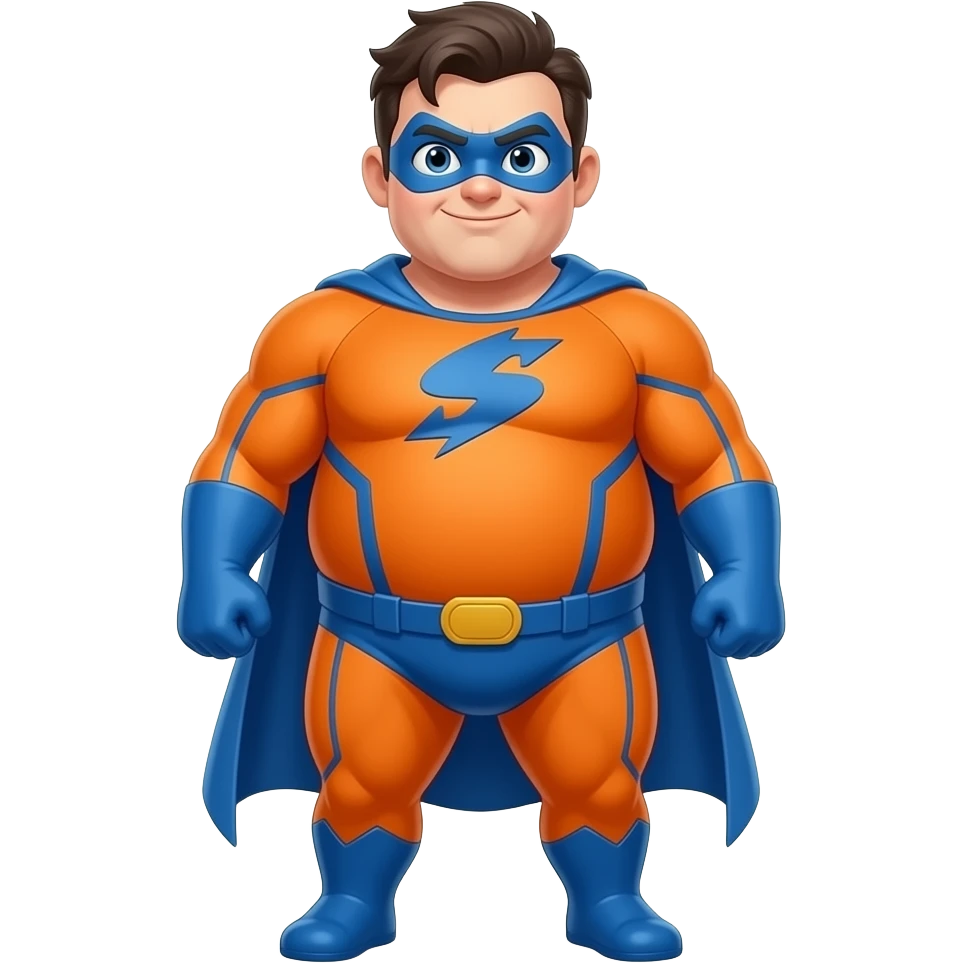 Anime men orange superhero suite very fat blue line blue masks full body emoji