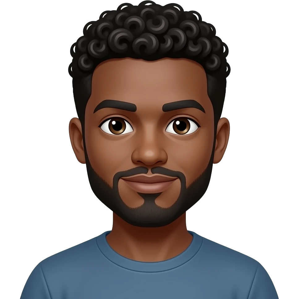 Dark skin man curly hair goatee emoji