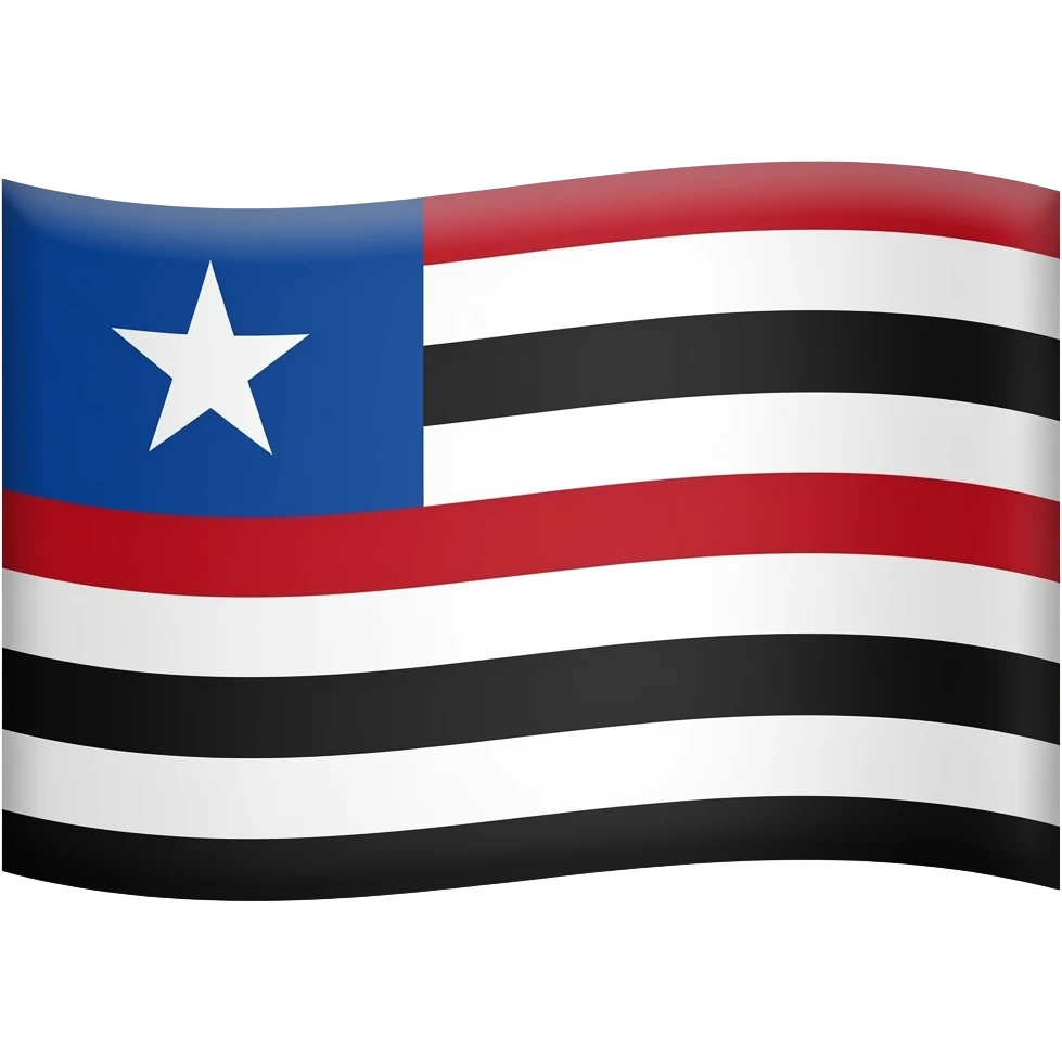 possui nove listras horizontais intercaladas nas cores vermelho, branco e preto, representando a mistura das etnias indígena, branca e negra. No canto superior esquerdo, há um cantão azul com uma estrela branca representando a Beta da constelação de Escorpião. emoji