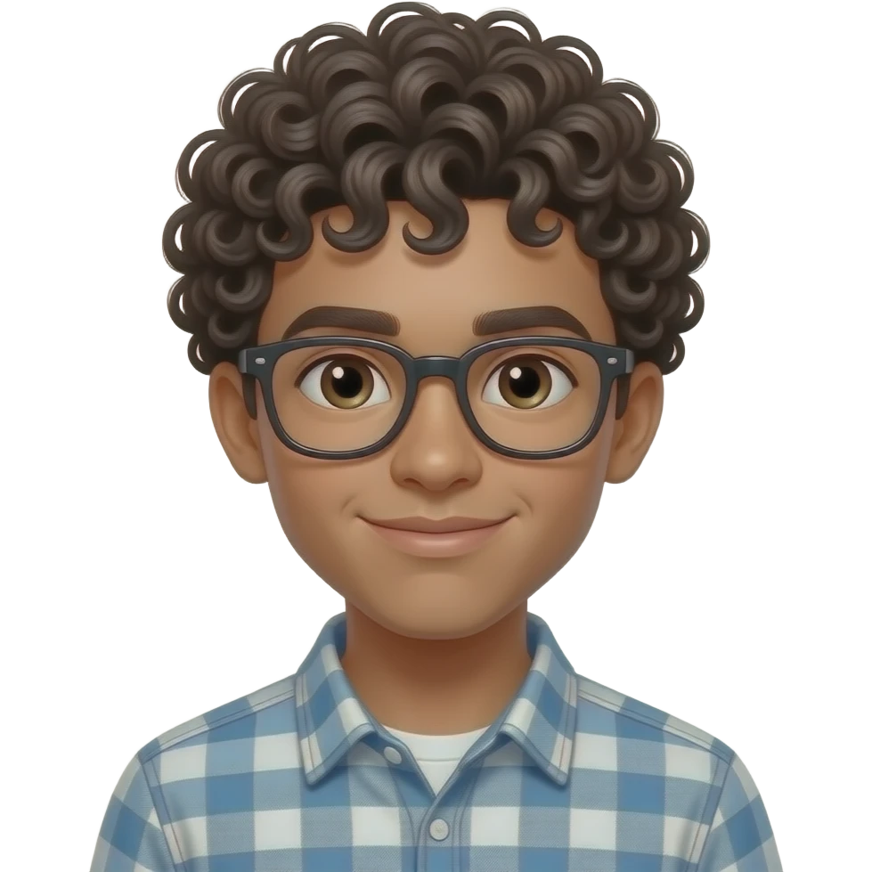 곱슬머리에 안경을 쓴 10대 남자 emoji