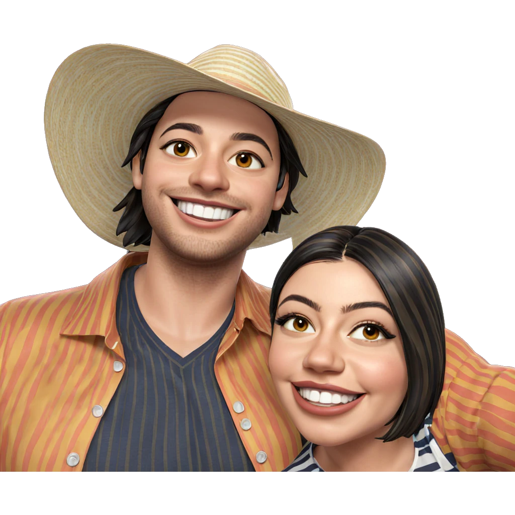 smiling couple in striped shirts emoji