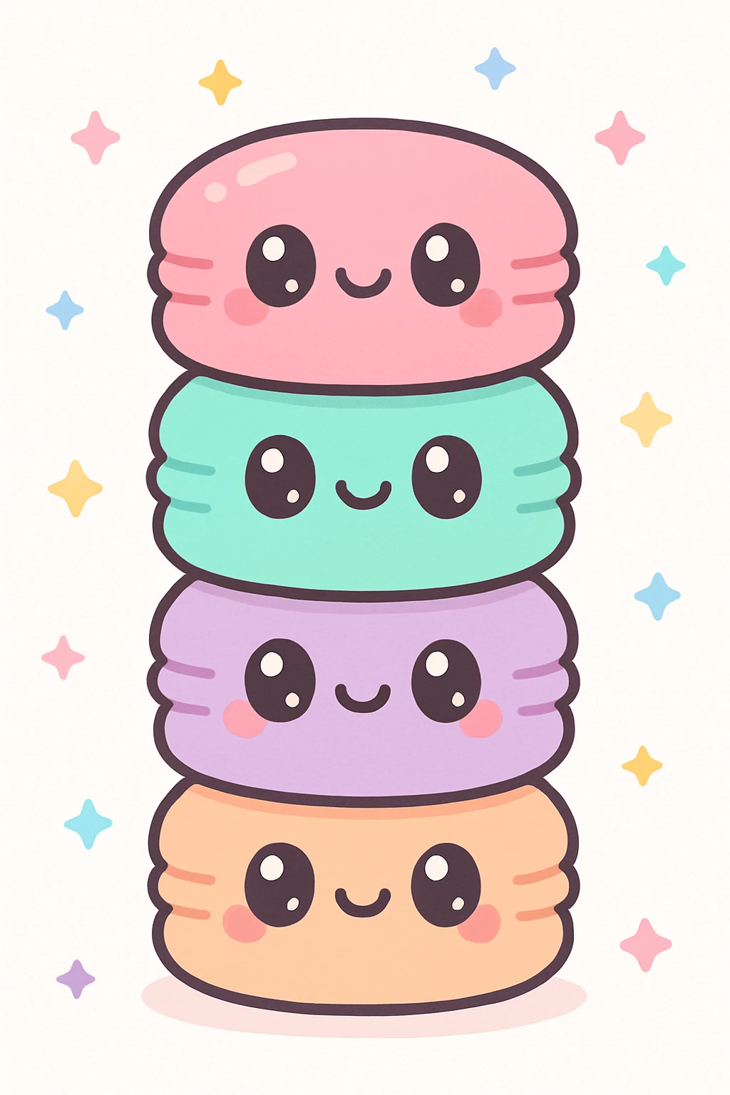 a colorful macaron stack, kawaii style emoji