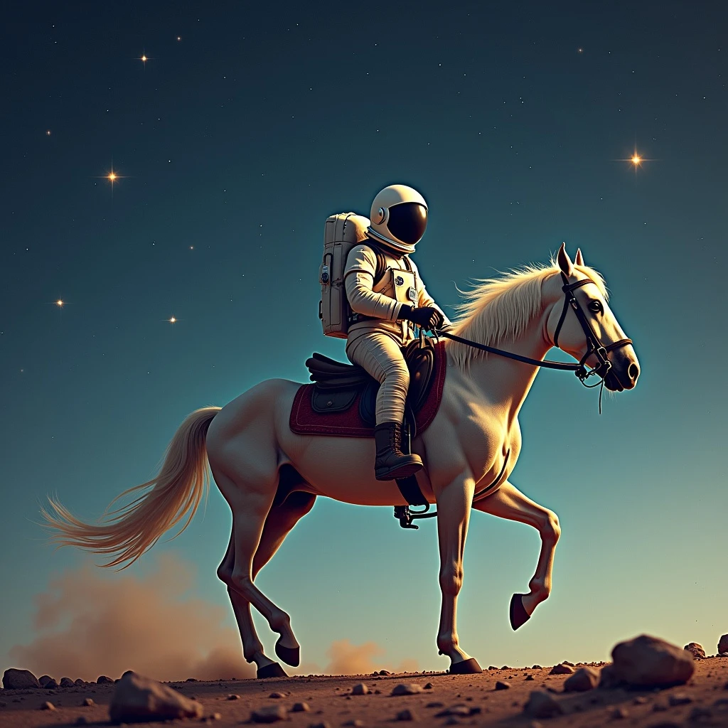 astronaut on horseback with stars in background emoji