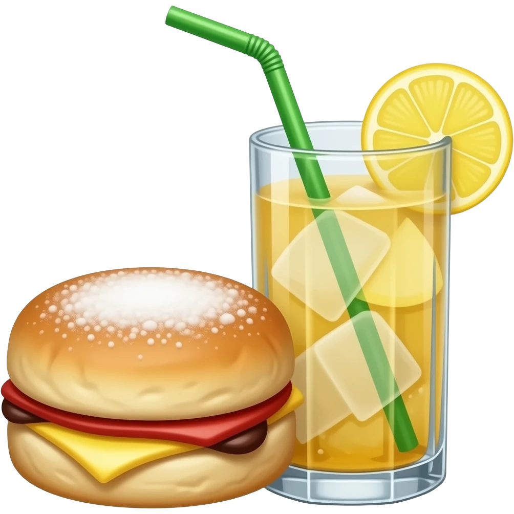 a scone and a glass of iced lemonade with a straw in it emoji