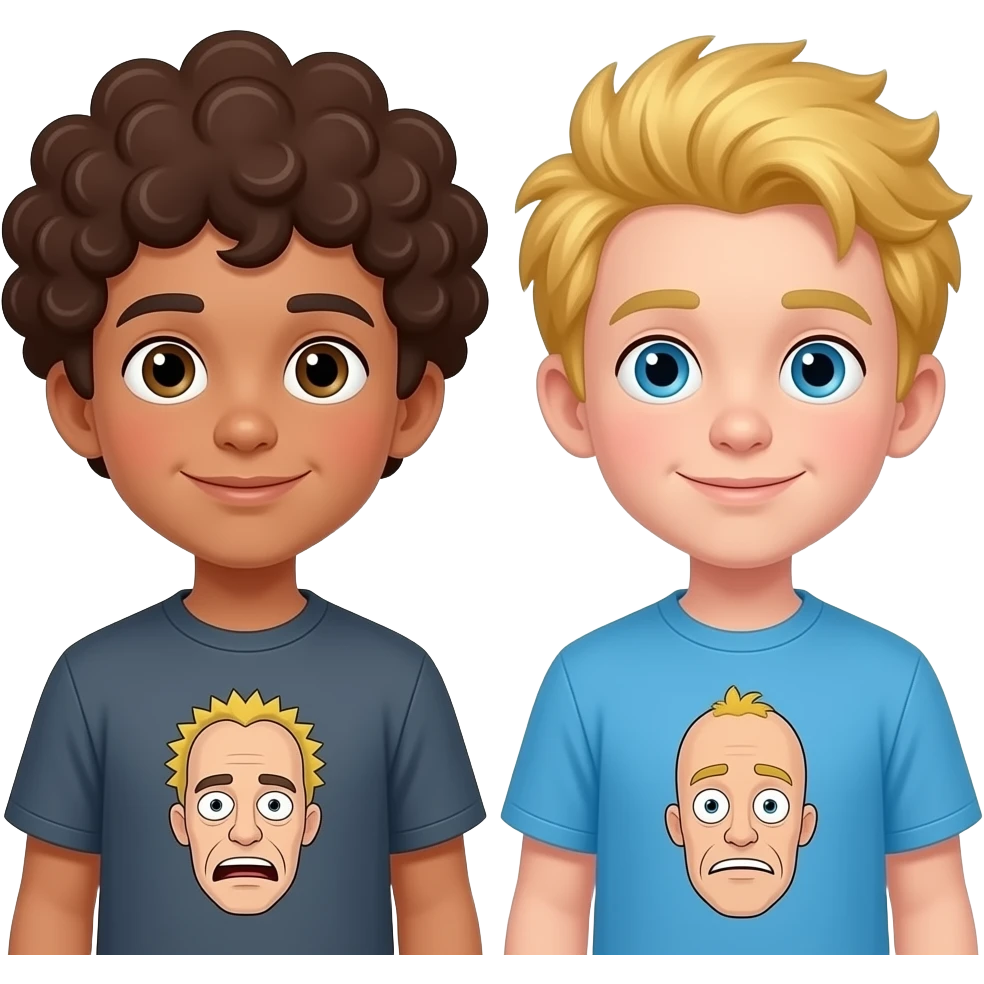 Curly hair boy style and a beavis and butt head shirt one has brown hair and one has golden hair emoji