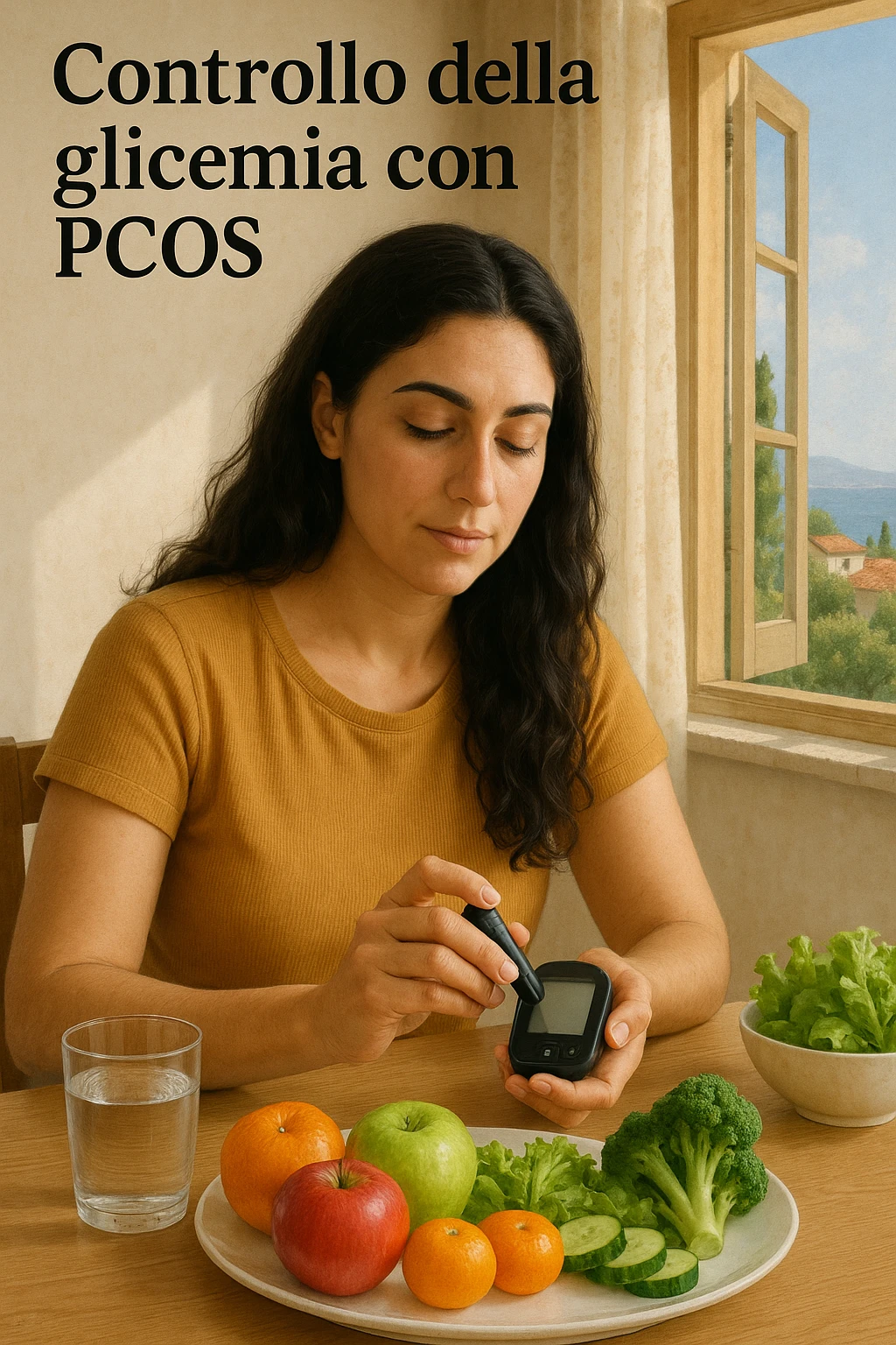 Donna con pcos che regola la sua glicemia immagine realistiche in italiano emoji