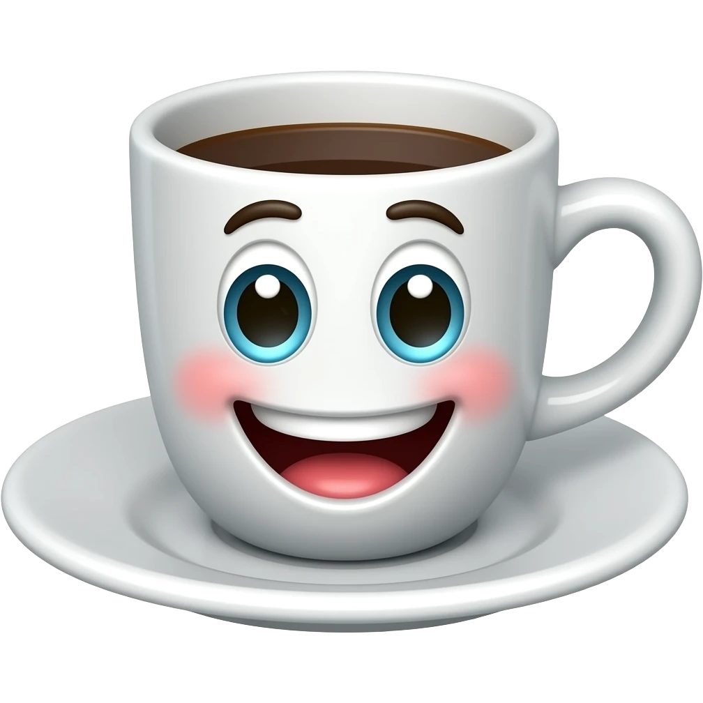 coffee cup animated whith eyes and mouth very happy emoji