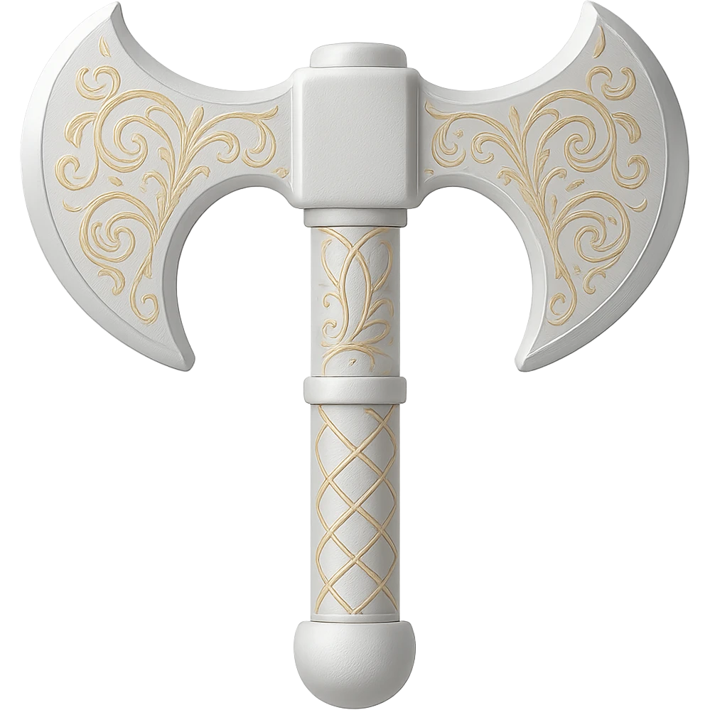 Recolor this weapon to a very light metallic silver color with subtle, elegant gold engravings, matching the gold tone and style of the provided silver shield reference. The gold should be soft and not too yellow or green. Transparent background. emoji