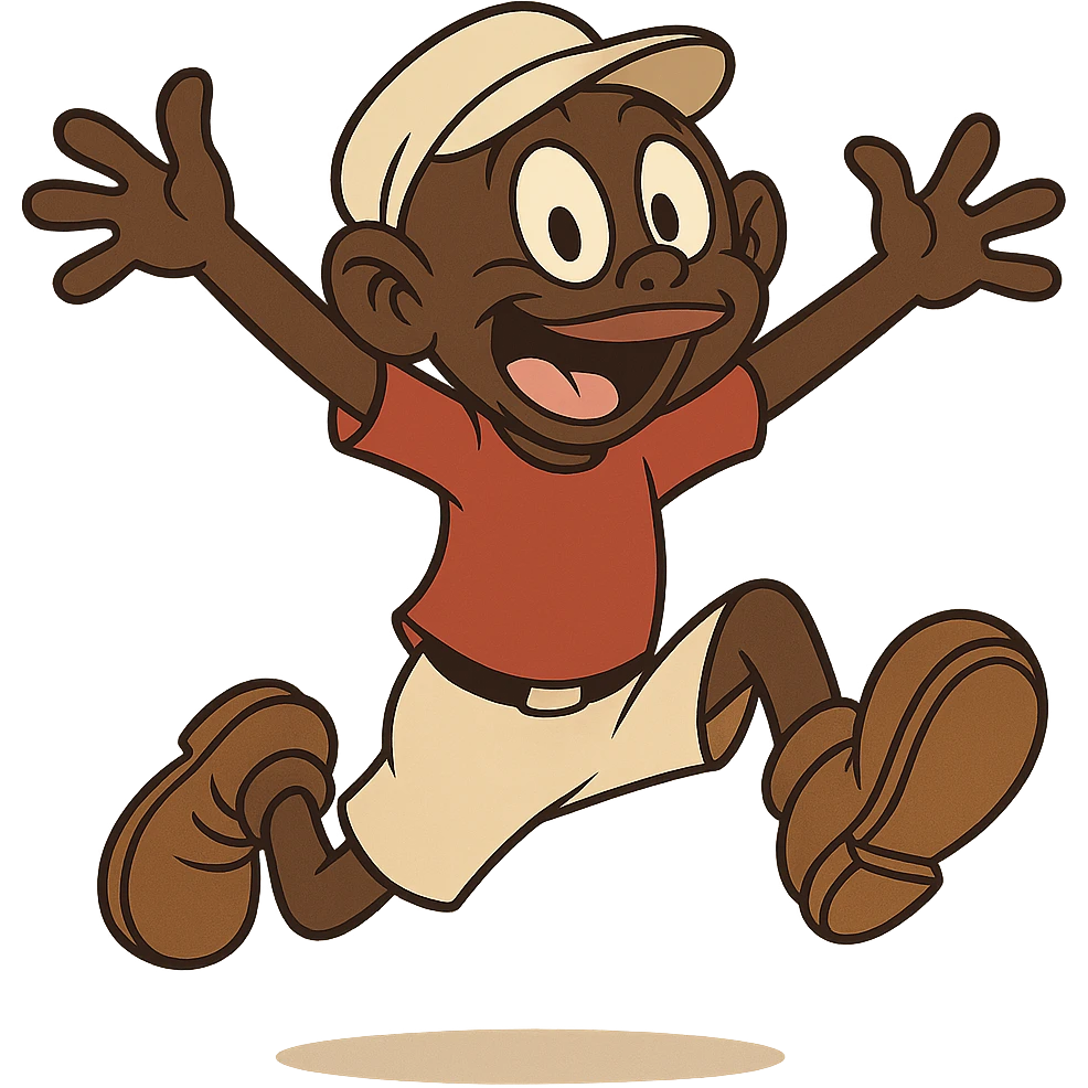 Memín Pinguín jumping, modern cartoon style emoji
