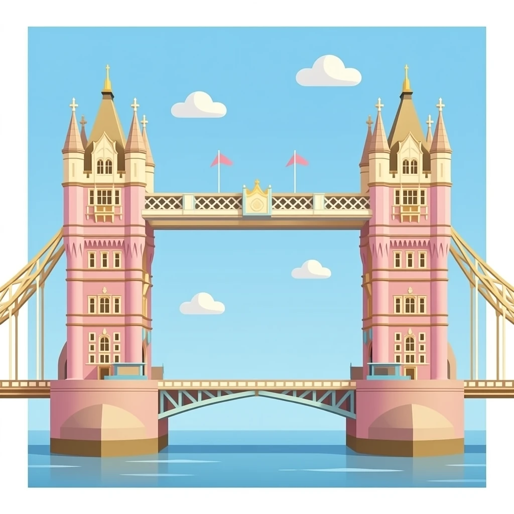Tower Bridge, isolated, centered, no background, blush pink towers, champagne gold bridge details, elegant feminine luxury London style emoji