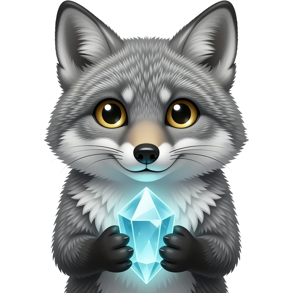 grey fox  holding big Magical Stone front facing closeup emoji