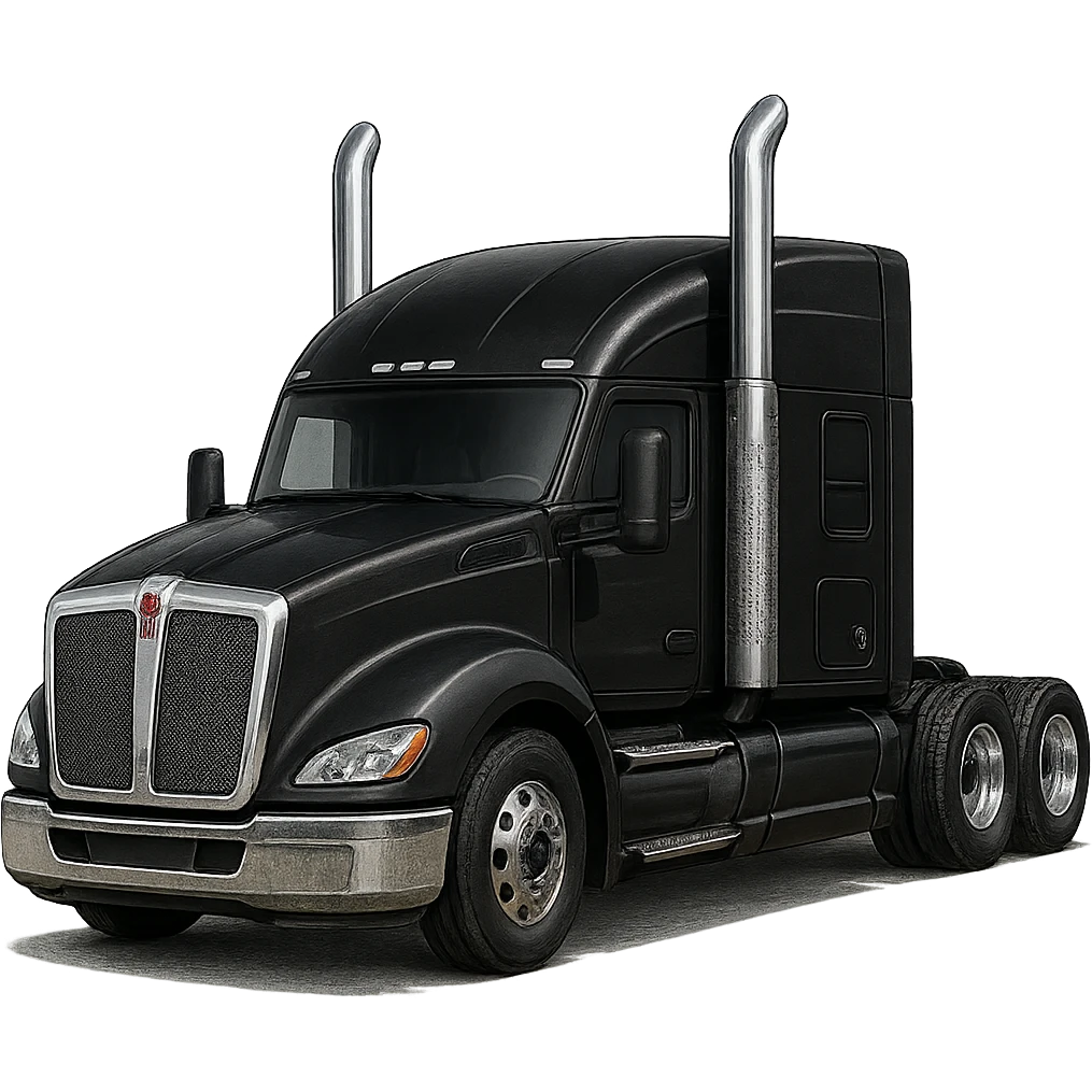 Make the 2026 Kenworth T680 Flattop truck look more realistic, keep it black with chrome stacks, detailed, semi-realistic illustration style, transparent background. The style should be semi-realistic and detailed as a high-quality illustration. emoji