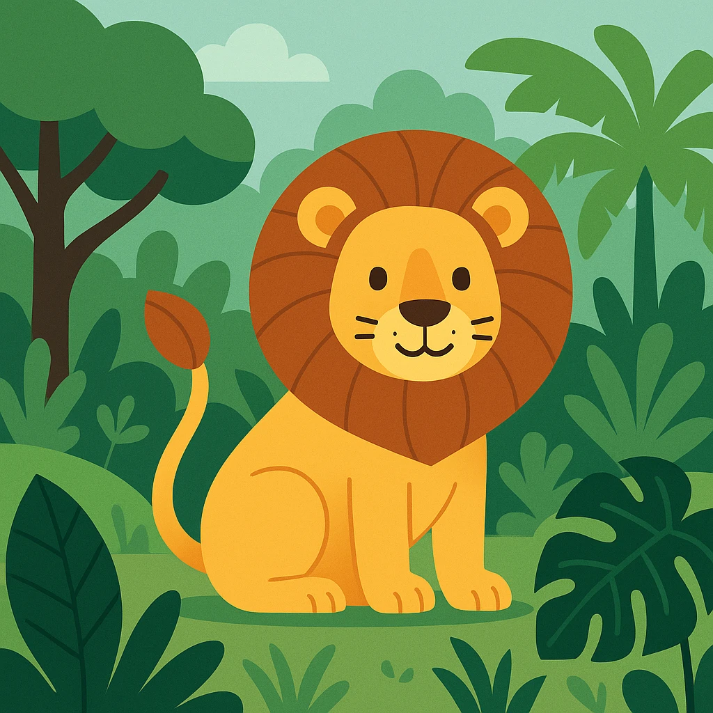 Flat design style lion in the jungle emoji