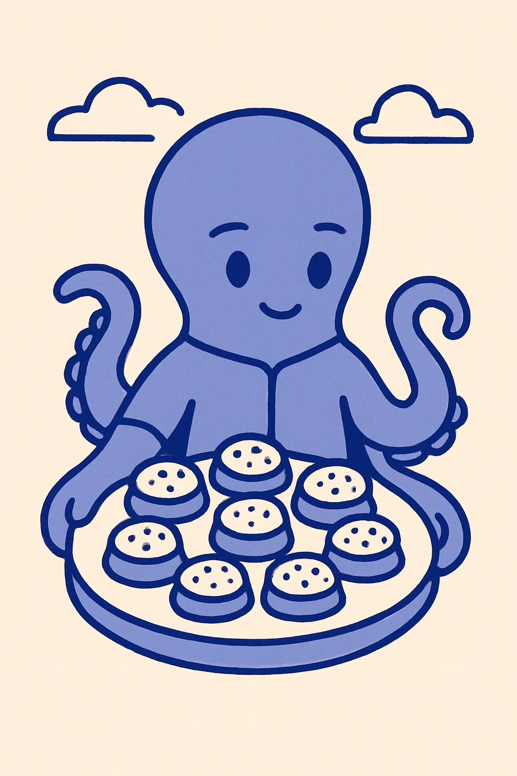 tapa de pulpo, cartoon style, exaggerated features, bold outlines, playful, bright colors emoji