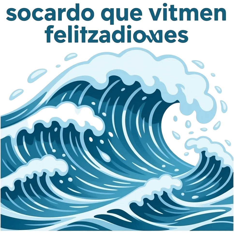 Crea un emoji con una gran inundacion con olas y el texto de "socorro que vienen felicitaciones", traducido al español emoji