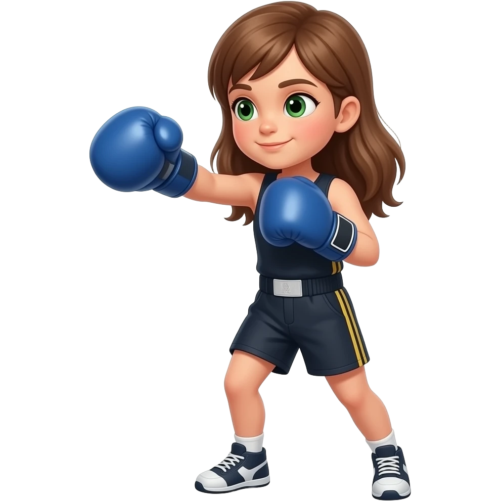 Niña 10 años entrenando boxeo pelo castaño claro largo ojos verdes emoji