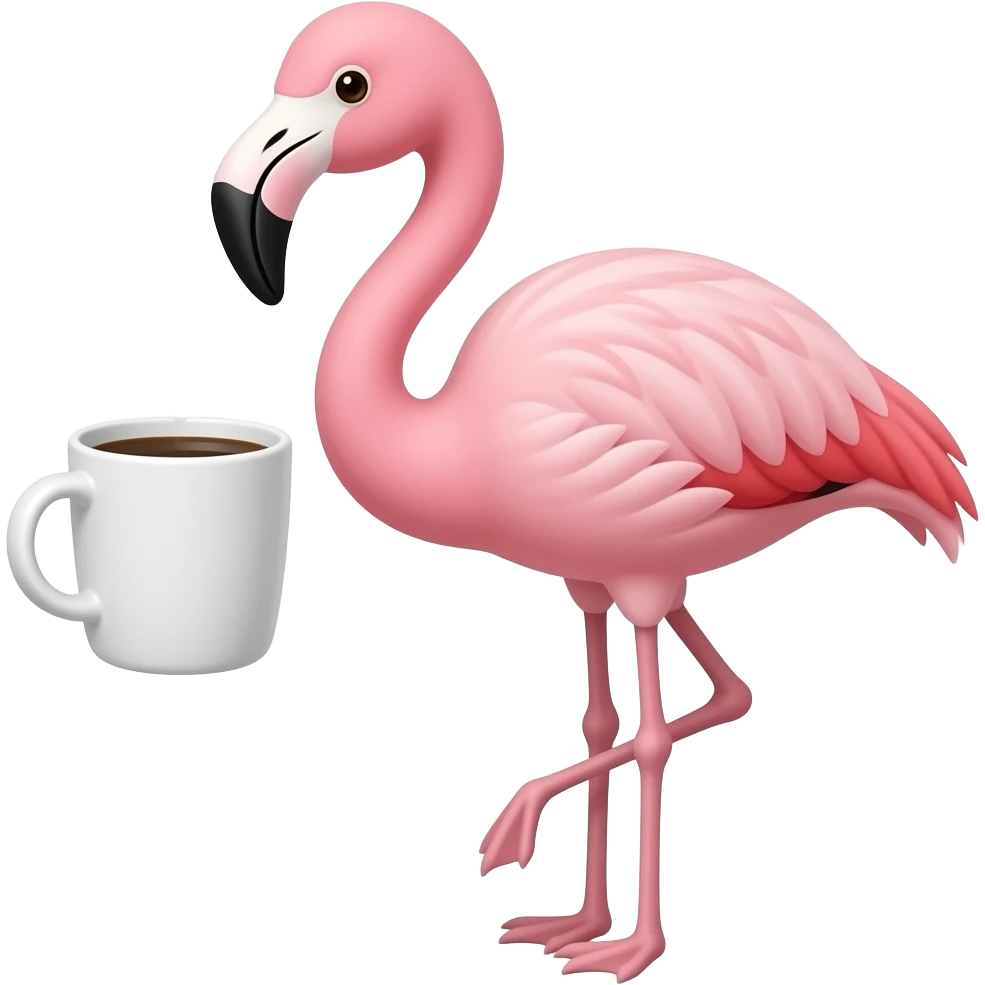 Flamingo with a coffee cup with steam emoji