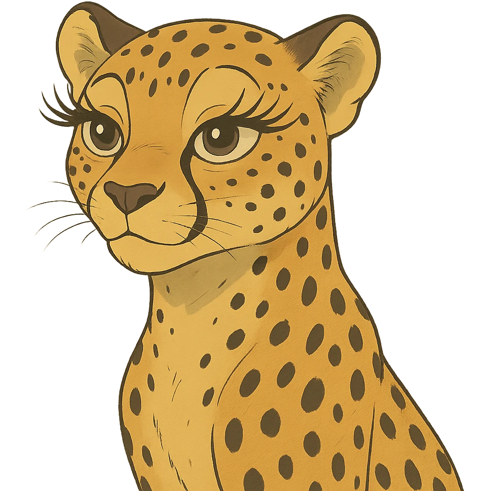 cheetah with dramatic eyelashes ghibli style emoji