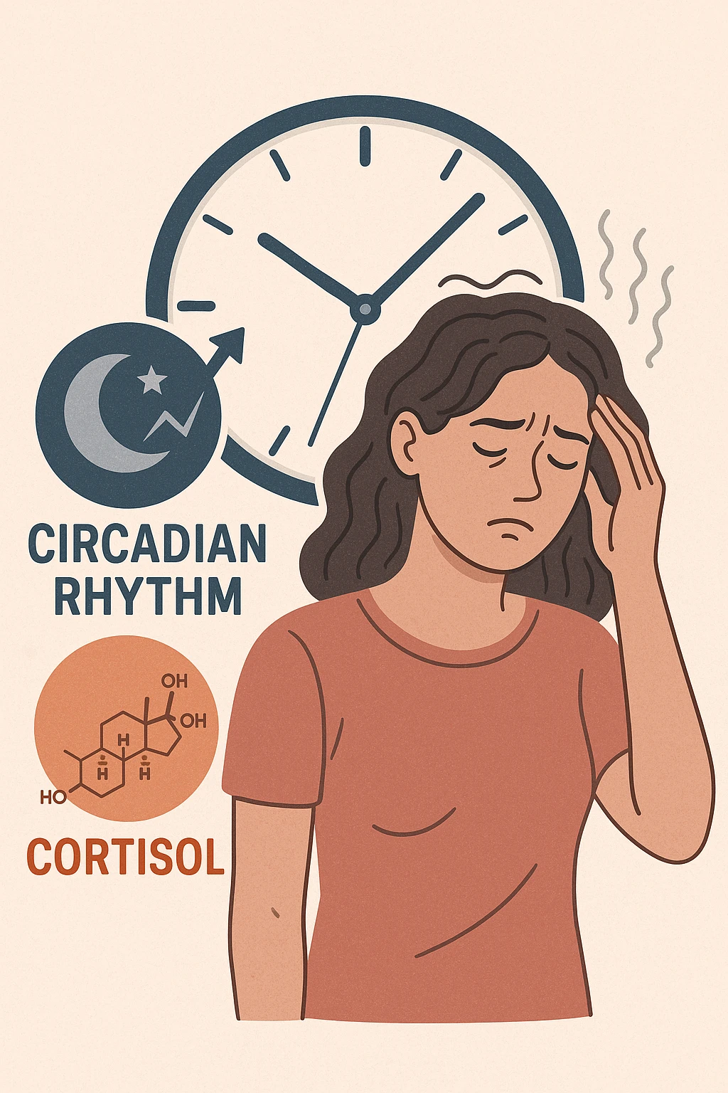 Donna con cortisolo elevato ritmo circadiano alterato emoji