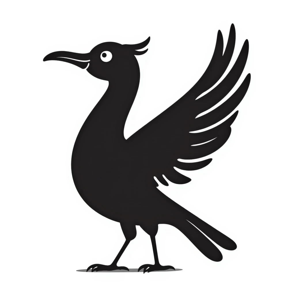 Hand-drawn liver bird, mythical bird symbol of Liverpool, cormorant-like bird with outstretched wings emoji