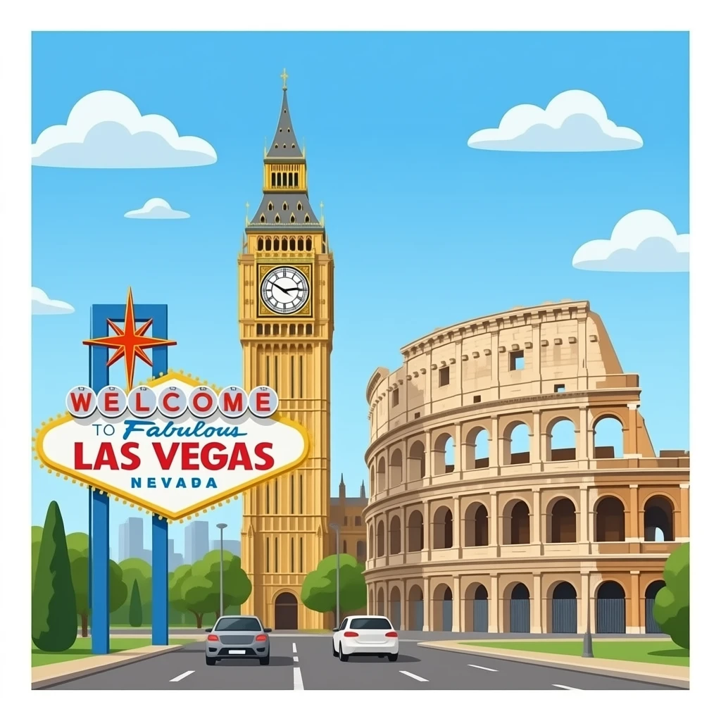 Las Vegas strip Big Ben and colosseum emoji