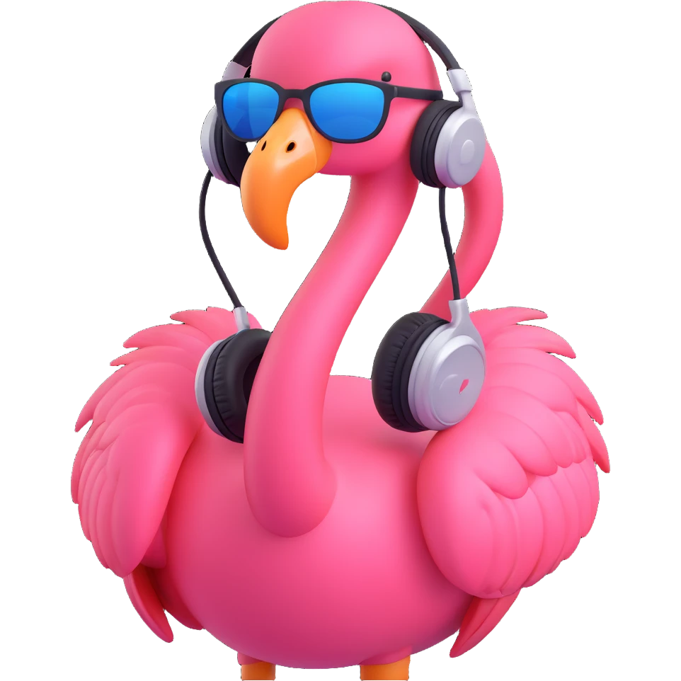 flamingo with sunglasses wearing headphones emoji