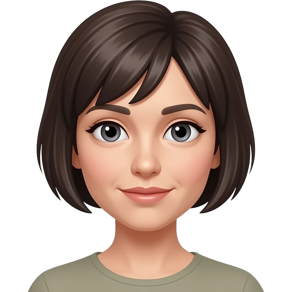 late 30's female with dark brown/ash hair in a short pixie type cropped style emoji