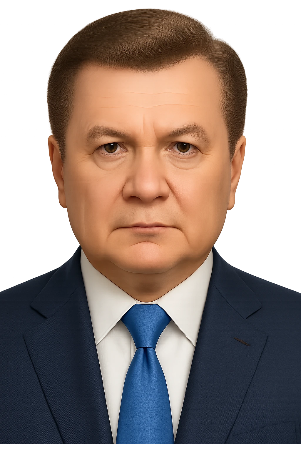 Make the face much more realistic and closely resemble Viktor Yanukovych, while keeping the iPhone emoji style, with no background. Preserve the distinctive features and colors of the iPhone emoji style but enhance realism and likeness to Viktor Yanukovych. emoji