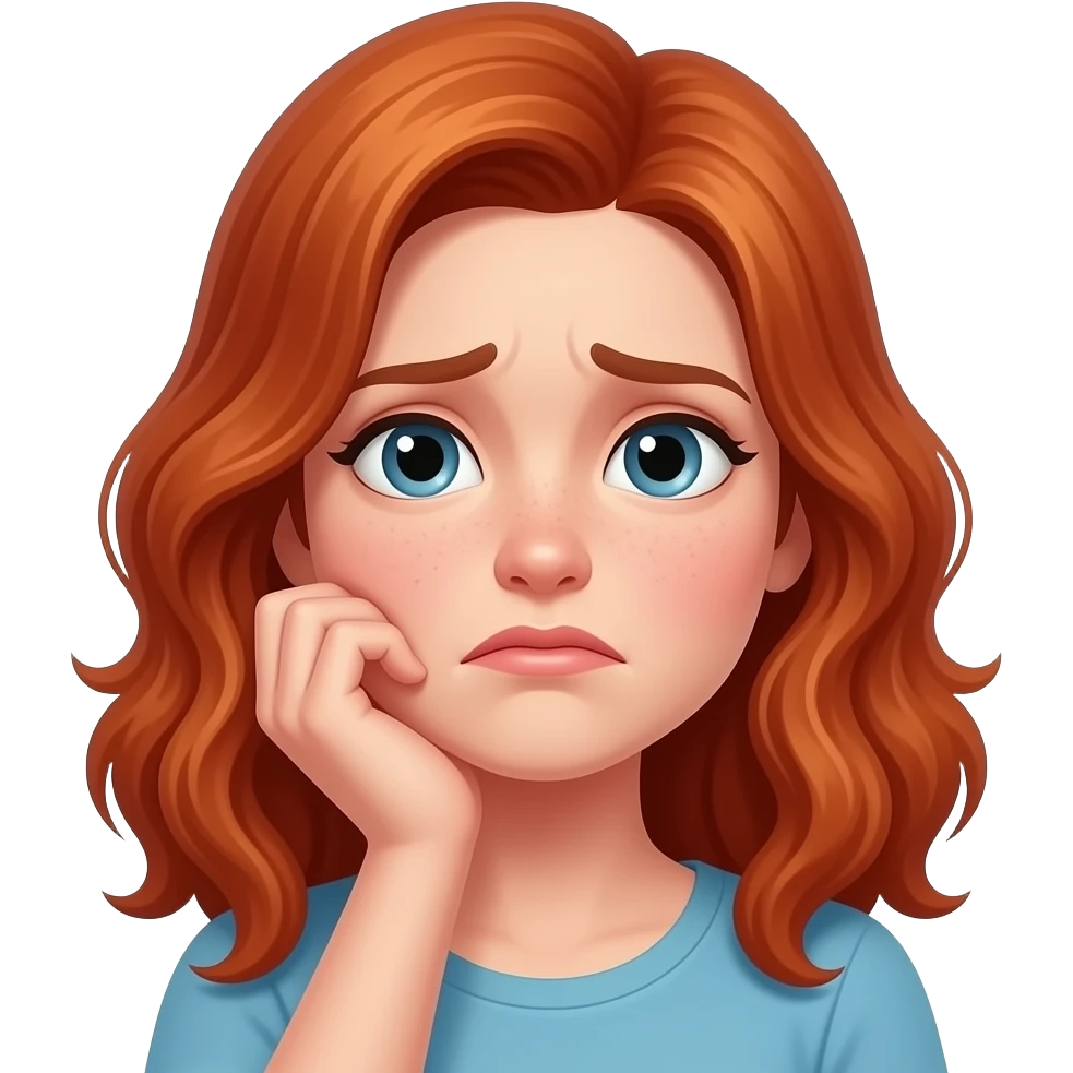 red hair woman worried while resting her chin on her right hand emoji